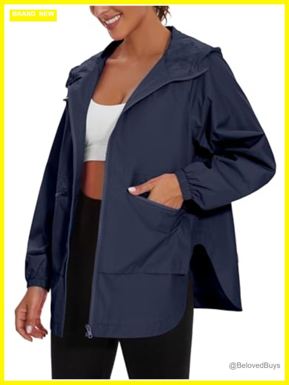 Waterproof Raincoat Lightweight Windbreaker Hooded Trench Coat with Pockets